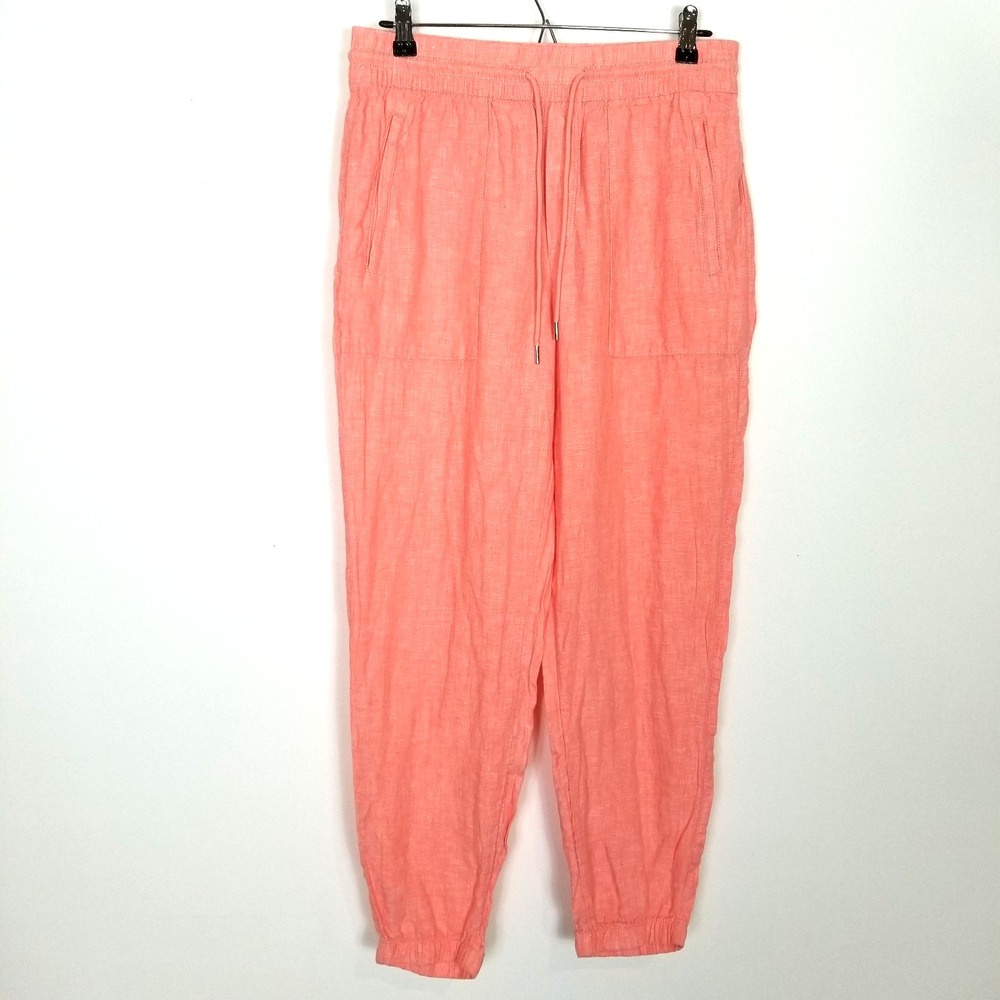Athleta Retreat Linen Jogger Pants Sz 8 Orange Lightweight Summer Beach Pull On